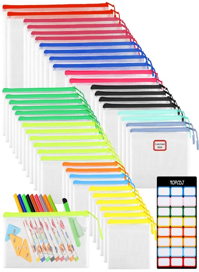 YOPCDJ 42pcs Mesh Zipper Pouch Bags, Puzzle Bag for Organizing Storage,12 Colors for Puzzles Board Game Storage, 8 Sizes for Reusable Plastic Zip Organizer for Travel - Image 1