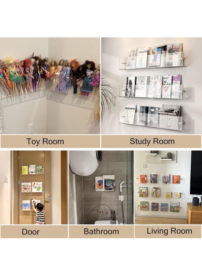 سلاسة حامل منشورات جداري أكريليك بثلاث طبقات لملفات ومجلات وصحف ومواد القراءة – رف شفاف معلق كبير لغرف الأطفال والمكاتب والمنازل للتخزين والتنظيم (100 سم) - Image 4