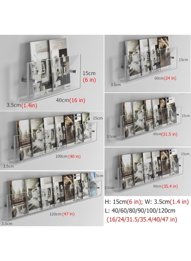 سلاسة حامل منشورات جداري أكريليك بثلاث طبقات لملفات ومجلات وصحف ومواد القراءة – رف شفاف معلق كبير لغرف الأطفال والمكاتب والمنازل للتخزين والتنظيم (100 سم) - Image 2