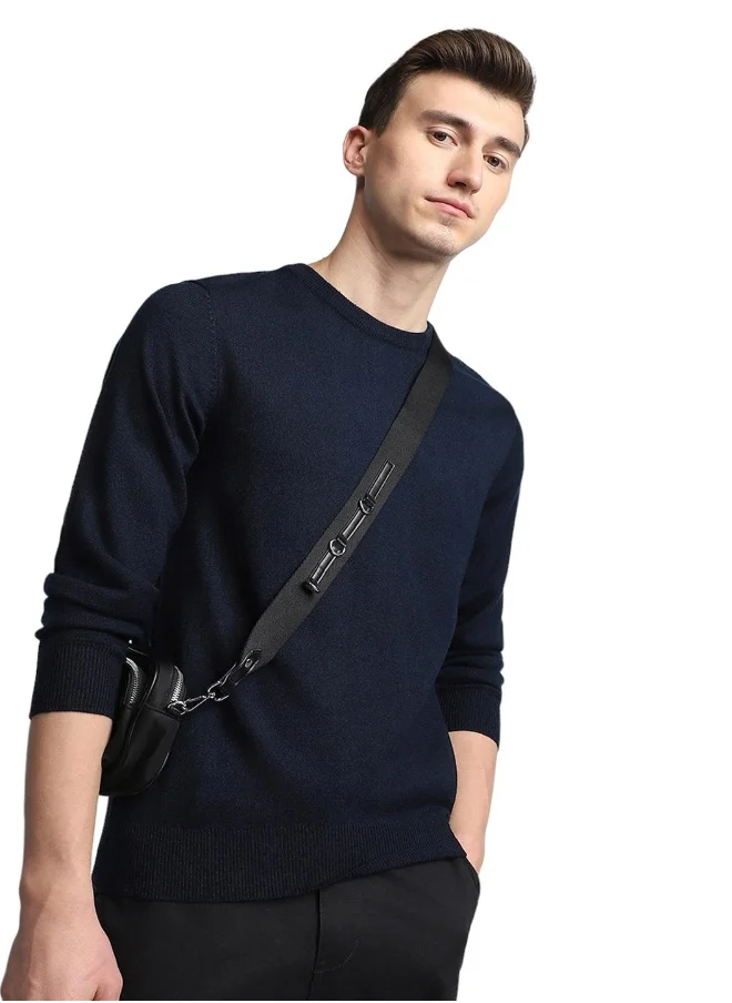 Dennis Lingo Navy Regular Fit Sweater for Men - 100% Acrylic, Solid, Crew Neck, Full Sleeves, Casual