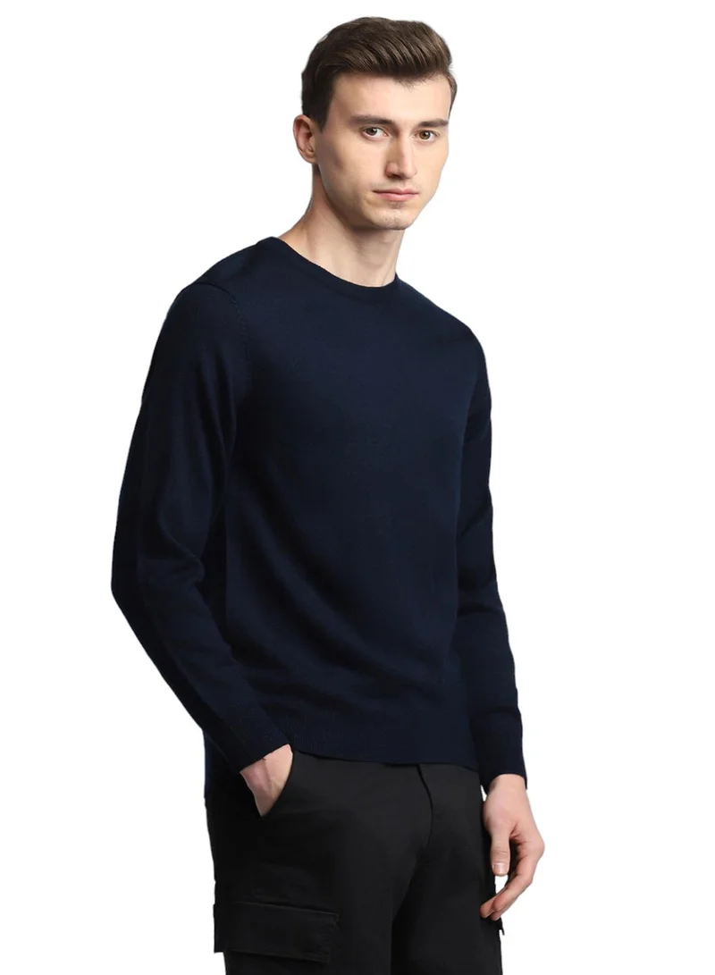 Dennis Lingo Navy Regular Fit Sweater for Men - 100% Acrylic, Solid, Crew Neck, Full Sleeves, Casual