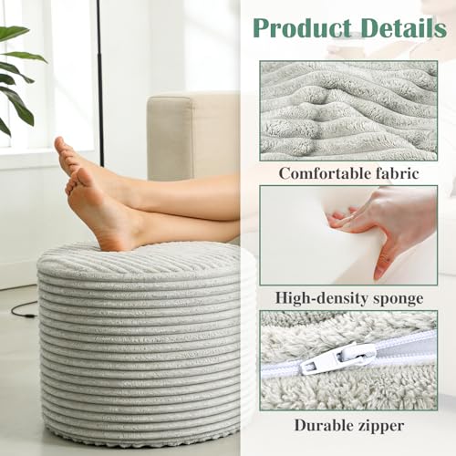 Setguopal Round Pouf Ottoman, Stuffed Floor Pouf with Foam Chunk Filling, Soft Coral Fleece Furry Foot Rest Stool, Multi-Use Ottoman for Living Room, Wide Stripe Boho Decor,Dark Gray - Image 2