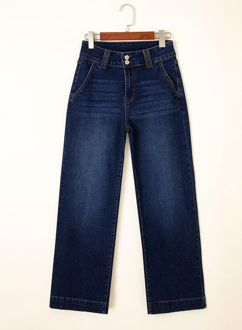 Astylish Womens Jeans High Waisted Wide Leg Pants Straight Leg Stretchy Denim Cowgirl Outfits with Trendy Fashion Slanted Pockets Size 10 Dirty Blue - Image 5