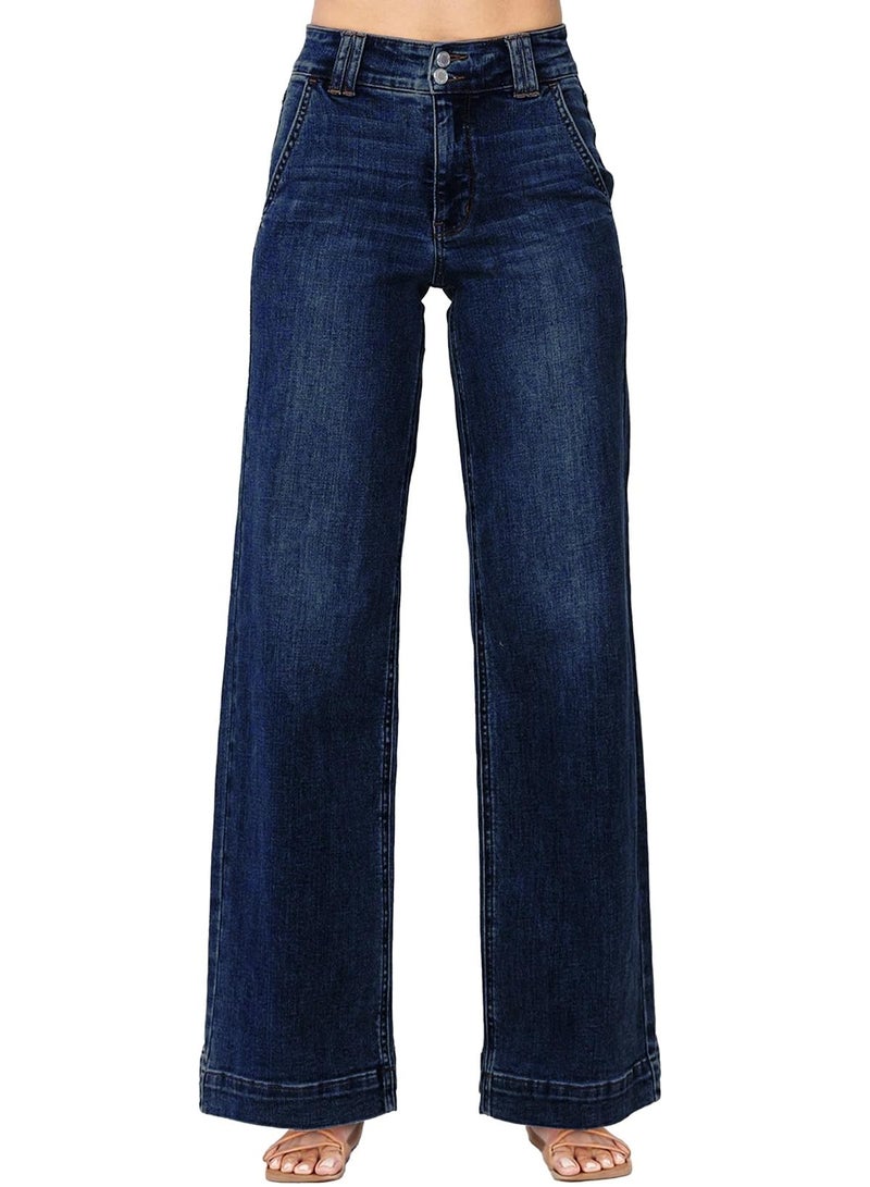 Astylish Womens Jeans High Waisted Wide Leg Pants Straight Leg Stretchy Denim Cowgirl Outfits with Trendy Fashion Slanted Pockets Size 10 Dirty Blue - Image 1