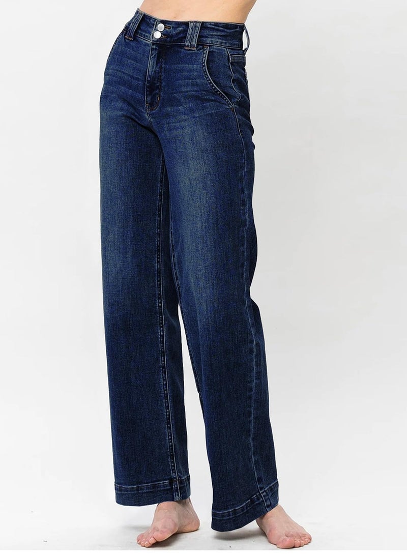 Astylish Womens Jeans High Waisted Wide Leg Pants Straight Leg Stretchy Denim Cowgirl Outfits with Trendy Fashion Slanted Pockets Size 10 Dirty Blue - Image 2