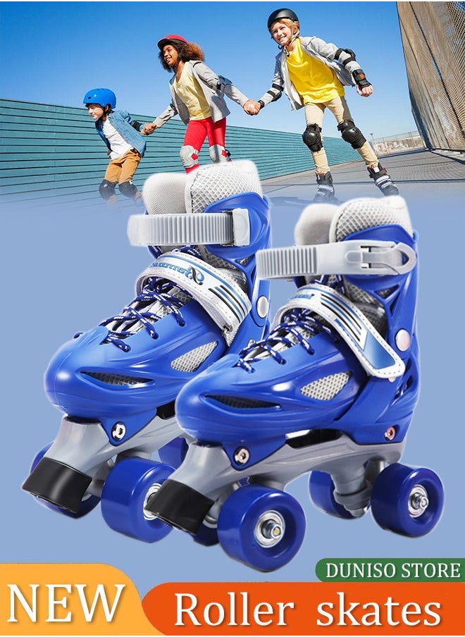 DUNISO - Roller skates, children's indoor and outdoor skating shoes,adjustable size, double row with 4 wheels, suitable for girls and boys, blue (M, suitable for sizes 34 to 37) - Image 1