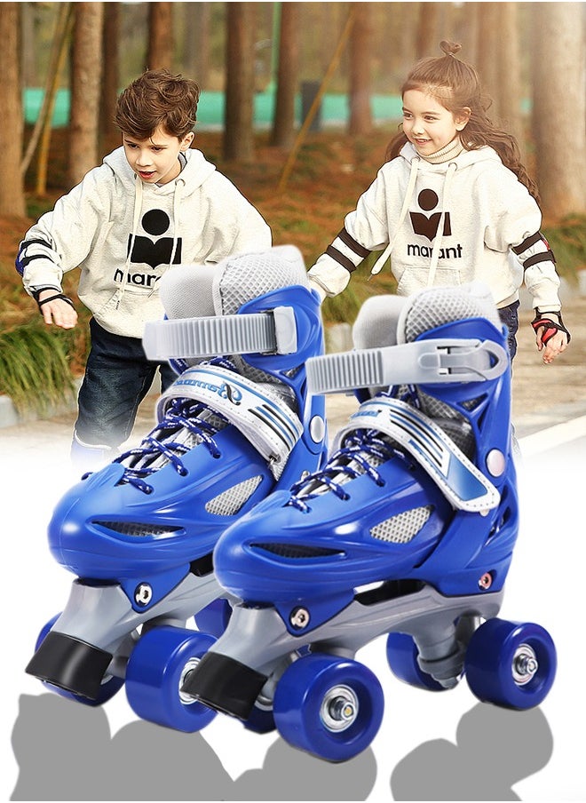 DUNISO - Roller skates, children's indoor and outdoor skating shoes,adjustable size, double row with 4 wheels, suitable for girls and boys, blue (M, suitable for sizes 34 to 37) - Image 1