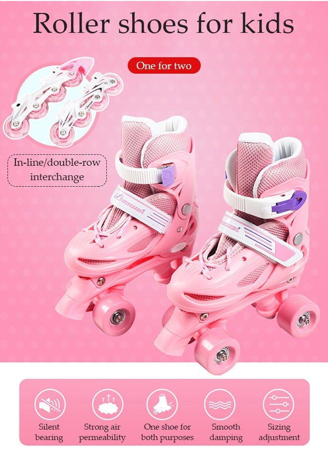 DUNISO - Roller skates, children's indoor and outdoor skating shoes,adjustable size, double row with 4 wheels, suitable for girls and boys, blue (M, suitable for sizes 34 to 37) - Image 1