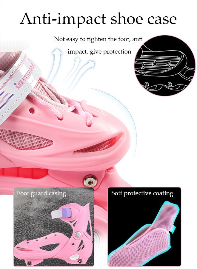 DUNISO - Roller skates, children's indoor and outdoor skating shoes,adjustable size, double row with 4 wheels, suitable for girls and boys, blue (M, suitable for sizes 34 to 37) - Image 1