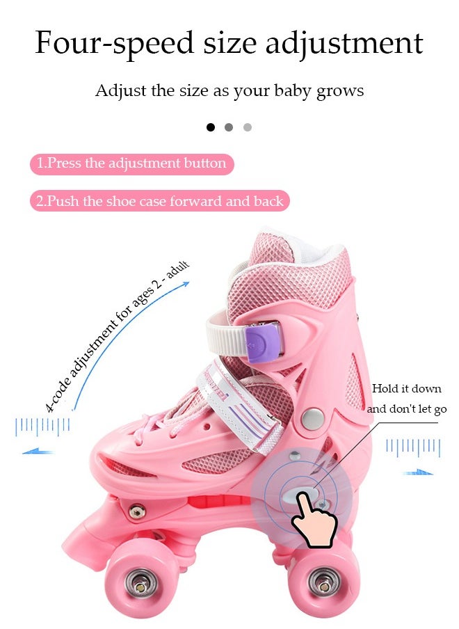 DUNISO - Roller skates, children's indoor and outdoor skating shoes,adjustable size, double row with 4 wheels, suitable for girls and boys, blue (M, suitable for sizes 34 to 37) - Image 1