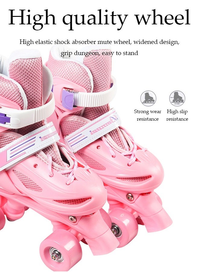DUNISO - Roller skates, children's indoor and outdoor skating shoes,adjustable size, double row with 4 wheels, suitable for girls and boys, blue (M, suitable for sizes 34 to 37) - Image 1