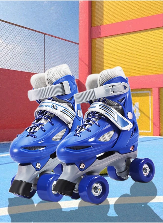 DUNISO - Roller skates, children's indoor and outdoor skating shoes,adjustable size, double row with 4 wheels, suitable for girls and boys, blue (M, suitable for sizes 34 to 37) - Image 1