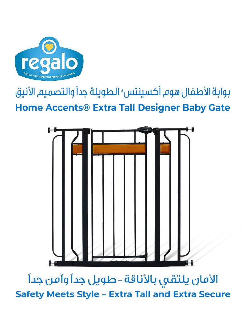 ريجالو بوابة أطفال عالية جدًا بتصميم فاخر | إطار معدني أسود مع لمسات من خشب الكرز | تصميم سهل المرور | تناسب الفتحات من 76 إلى 105.5 سم (30-42 بوصة) | ارتفاع 93.98 سم (37 بوصة) | آمنة ومتينة | تركيب وإعداد سهل - Image 1