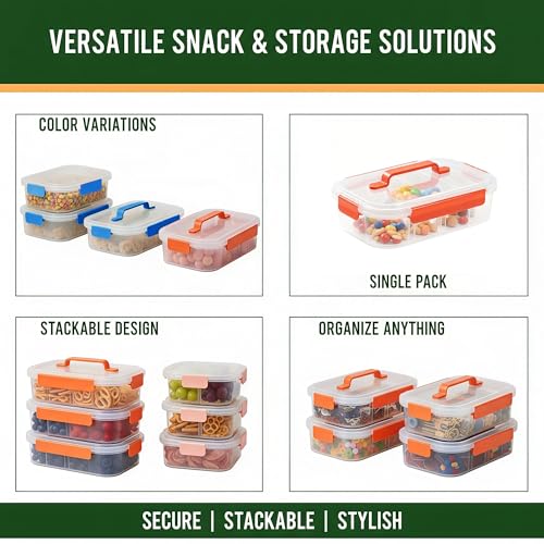 Li & Zhao Snackle Box Container - 4-Compartment Divided Snack Serving Tray with Silicone Handle, Perfect for Picnics, Leak-Proof, and Dishwasher-Safe Dressing Containers(Orange) - Image 4