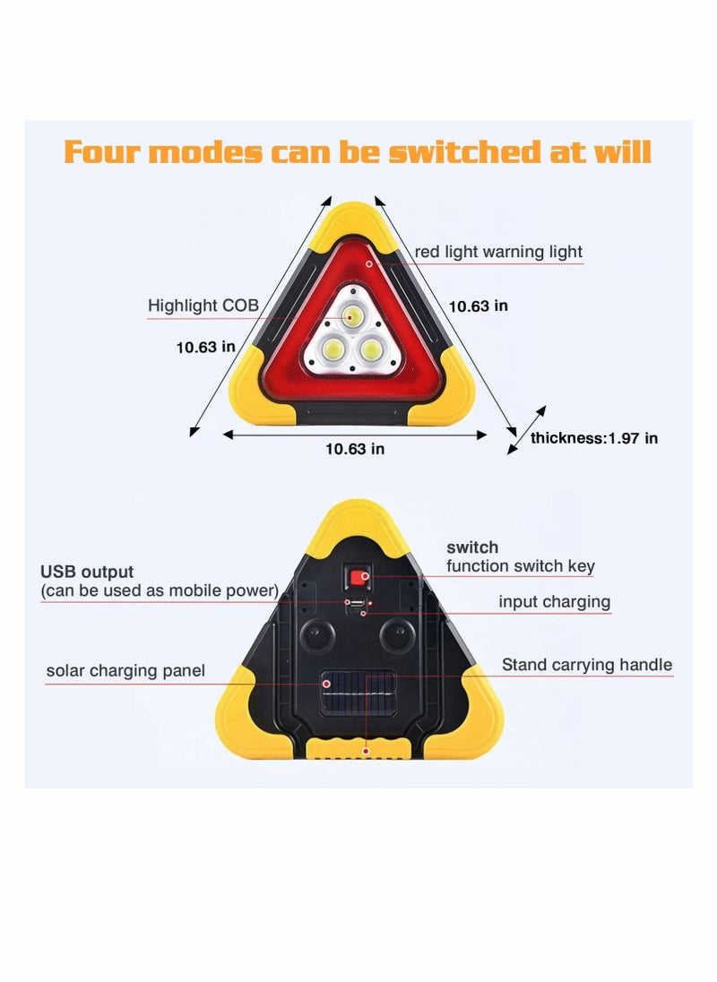 ماركة غير محددة Safety Triangle Multifunctional Emergency Triangles Lights, LED Solar Rechargeable Car Warning Triangles, Road Reflective Truck for Vehicle Breakdowns  - Image 4