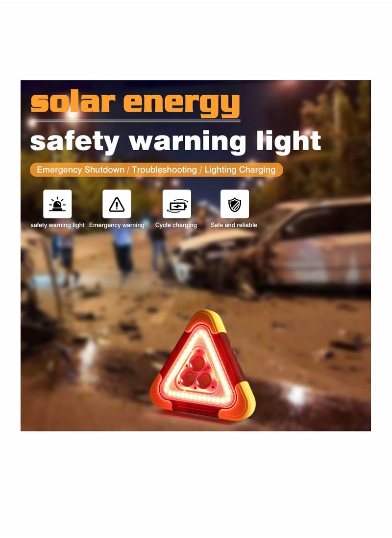 ماركة غير محددة Safety Triangle Multifunctional Emergency Triangles Lights, LED Solar Rechargeable Car Warning Triangles, Road Reflective Truck for Vehicle Breakdowns  - Image 3