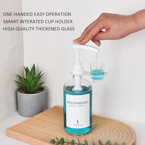 Onsogi Glass Mouthwash Dispenser with Cup Holder and Pump, 16 Oz Rustic Boho Mouthwash Dispenser for Bathroom Farmhouse Decor - 1 Pack Clear - Image 4