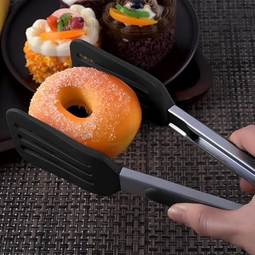 YOMITH Stainless Steel Kitchen Tongs with Silicone Head, Nonstick Food Grade Cooking Tweezer Chimta for Buffet Multi Purpose Food Serving Tools (Black, 3 PCS Set) - Image 5