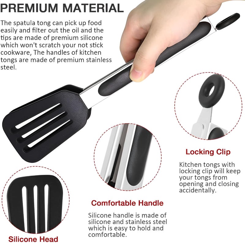 YOMITH Stainless Steel Kitchen Tongs with Silicone Head, Nonstick Food Grade Cooking Tweezer Chimta for Buffet Multi Purpose Food Serving Tools (Black, 3 PCS Set) - Image 2