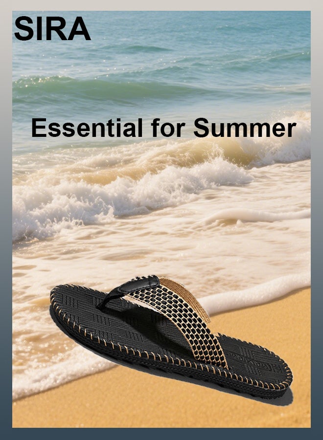 SIRA Men's Premium Flip Flops - Breathable & Waterproof Beach Sandals | Anti-Slip Thick Sole | Lightweight & Durable for Outdoor, Travel, Home | Comfortable Arch Support（Black） - Image 2