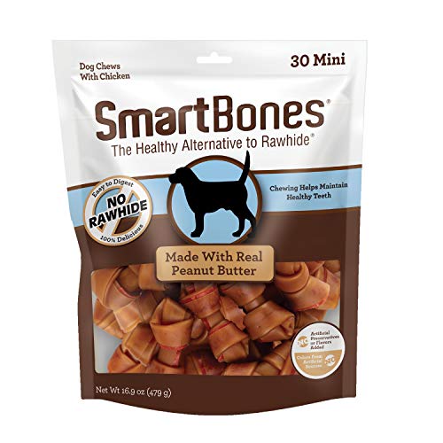 Smartbones with Peanut Butter Mini Chews 30 Count RawhideFree Chews for Dogs No Artificial Preservatives or Flavors Added 169 OZ SBPB00310