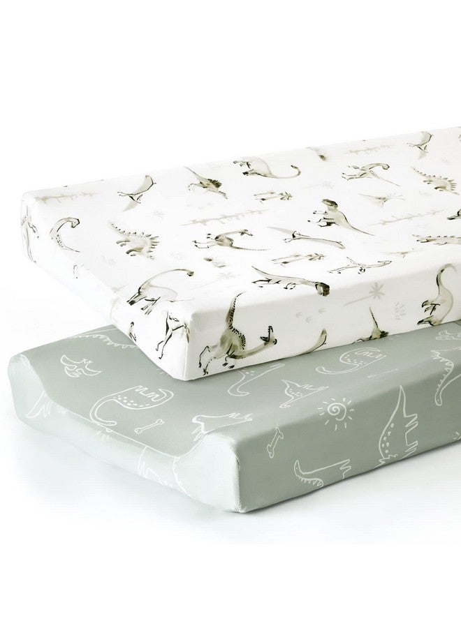 GRSSDER مجموعة أغطية وسادة تغيير جيرسي ناعمة للغاية من GRSSDER، 2 عبوة، تناسب أغطية وسادة تغيير 32"/34" × 16" آمنة ومريحة، نمط جميل للأطفال، ديناصور - Image 1