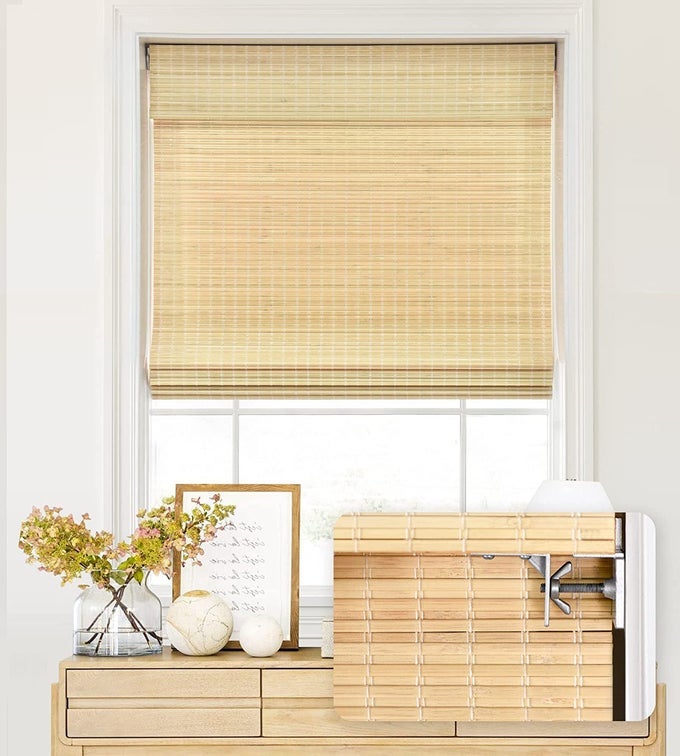NO TOOLS NO DRILL CORDLESS BAMBOO ROMAN SHADES PRIVACY WINDOW TREATMENT ROLL UP BAMBOO BLINDS FOR WINDOWS 45 W X 64 H NATURAL