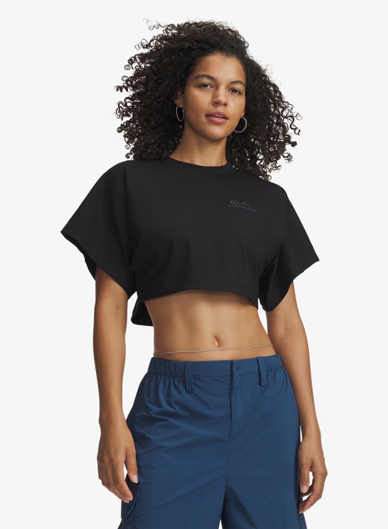 UNDER ARMOUR Cropped Script Logo T-Shirt - Image 1