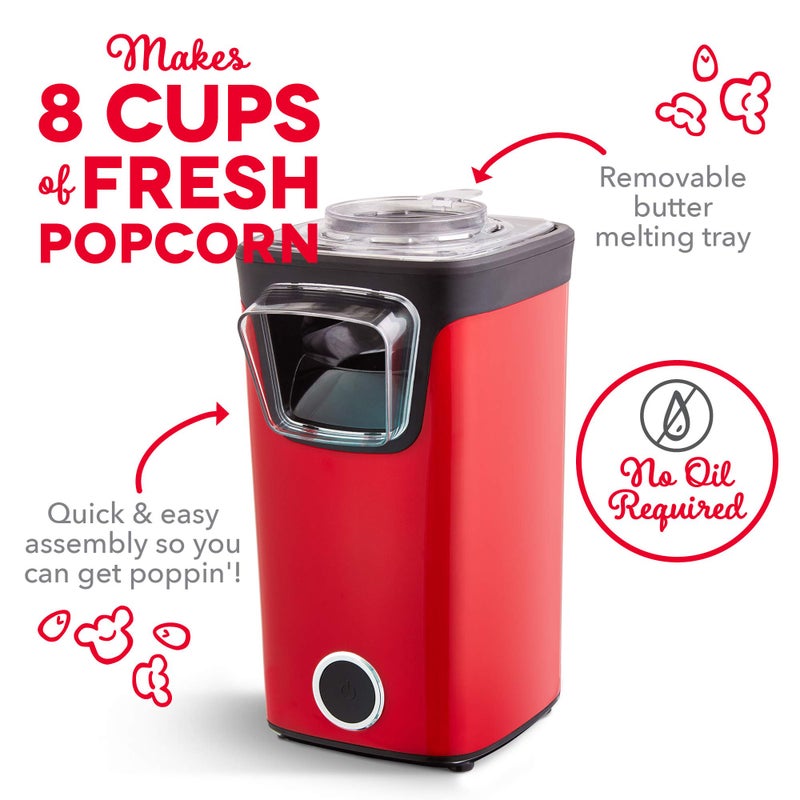 DASH Turbo POP Popcorn Maker with Measuring Cup to Portion Popping Corn Kernels + Melt Butter, 8 Cup Popcorn Machine - Red - Image 4