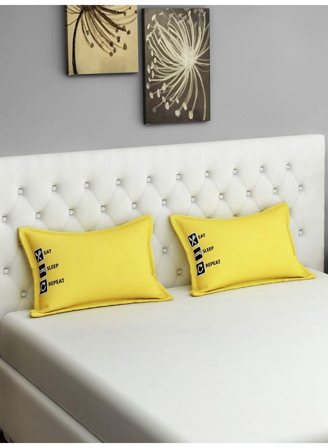 سويام مجموعة من 2 غطاء وسادة أصفر مطبوع عليه عبارة Eat Sleep Repeat Graffiti من سوايام - Image 1