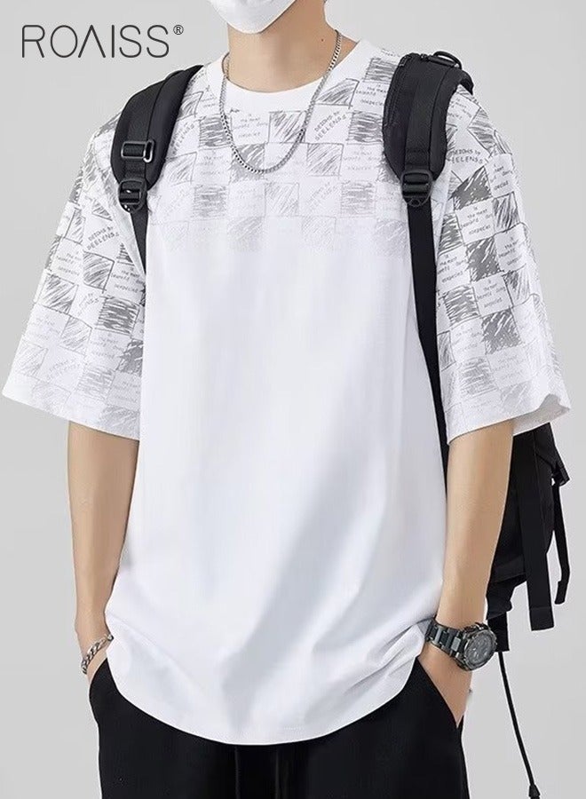 roaiss Men Summer T-shirt, Checked Printed Tops for Men, Short Sleeve Round Neck T shirt, Comfortable Breathable Tees, Suitable for Daily Wear or Any Occasion - Image 1