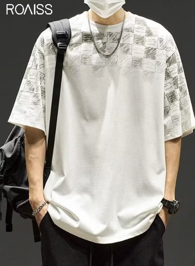roaiss Men Summer T-shirt, Checked Printed Tops for Men, Short Sleeve Round Neck T shirt, Comfortable Breathable Tees, Suitable for Daily Wear or Any Occasion - Image 2