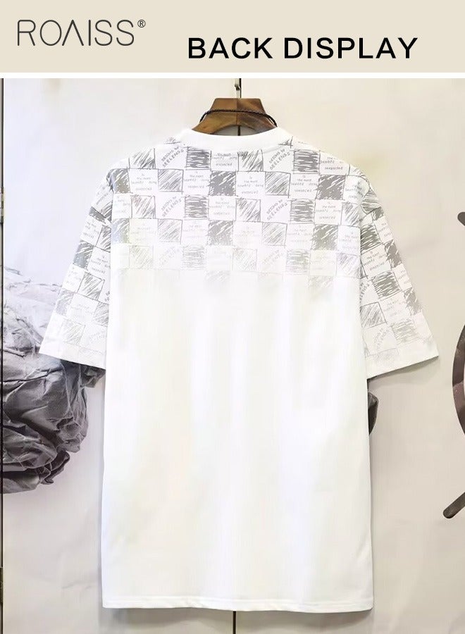 roaiss Men Summer T-shirt, Checked Printed Tops for Men, Short Sleeve Round Neck T shirt, Comfortable Breathable Tees, Suitable for Daily Wear or Any Occasion - Image 4