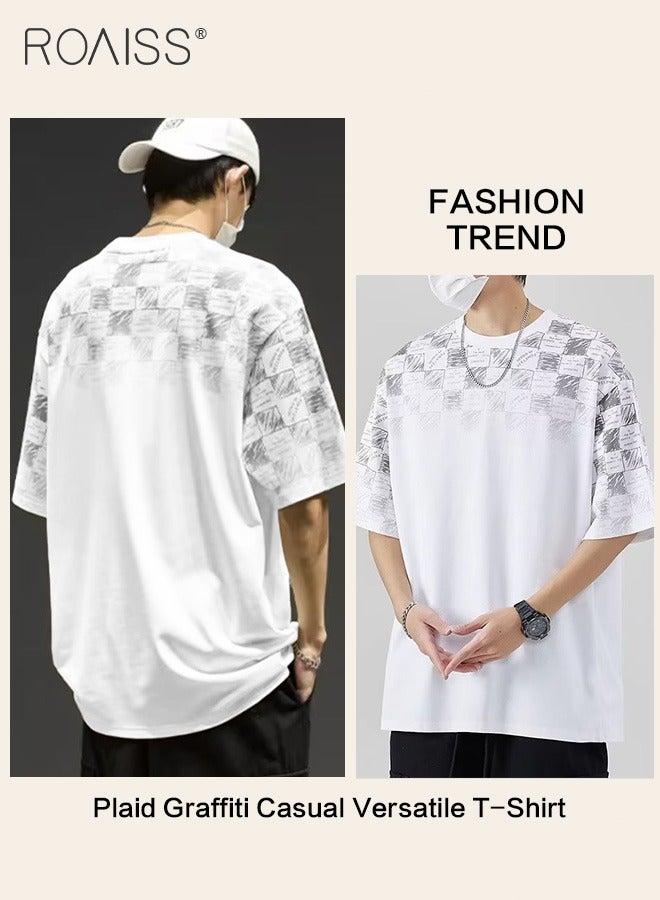 roaiss Men Summer T-shirt, Checked Printed Tops for Men, Short Sleeve Round Neck T shirt, Comfortable Breathable Tees, Suitable for Daily Wear or Any Occasion - Image 5