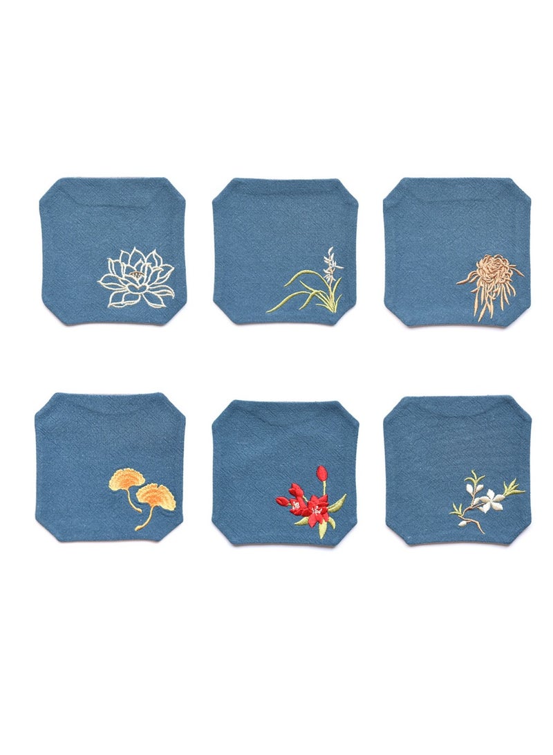 Y&D Chinese Style Cotton Linen Retro Water Absorbing Double Layer Thickened Cup Holder Fabric Embroidered Tea Cup Pad Fabric Art Cup Pad  - Image 1