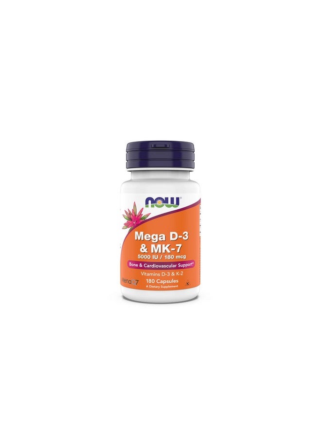 NOW Supplements, Mega D-3 & MK-7, 5000 IU / 180 mcg, Bone & Cardiovascular Support*, Vitamins K-3 & K-2, 180 Capsules - Image 1