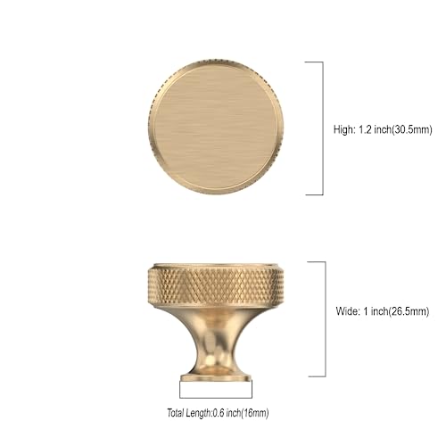 Coinkoly 10 Pack 1-1/5"(30mm) Gold Knurled Cabinet Knobs for Dresser Kitchen Knobs for Cabinets Brushed Gold Cabinet Pulls Hardware - Image 2