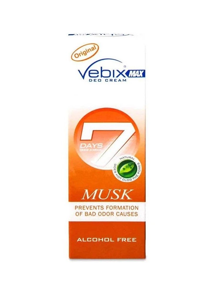 Vebix Max deo deodorant cream with musk scent provides powerful protection against sweating and unwanted odors. helps keep underarms dry and prevents stains and odors. gentle on the skin for all-day freshness and comfort - Image 1