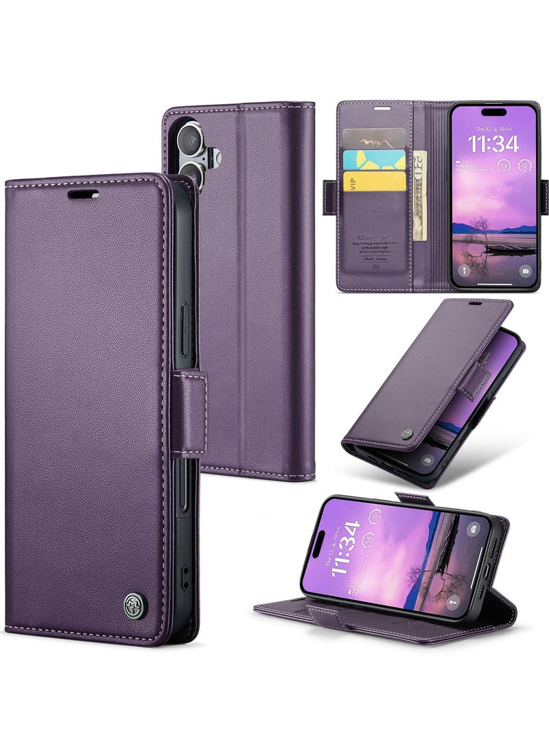 CaseMe Phone Case Luxury PU Leather Design Anti Fingerprint 023 Flip Cover Card Slot Holder Cover For Iphone 16 (Purple) - Image 1