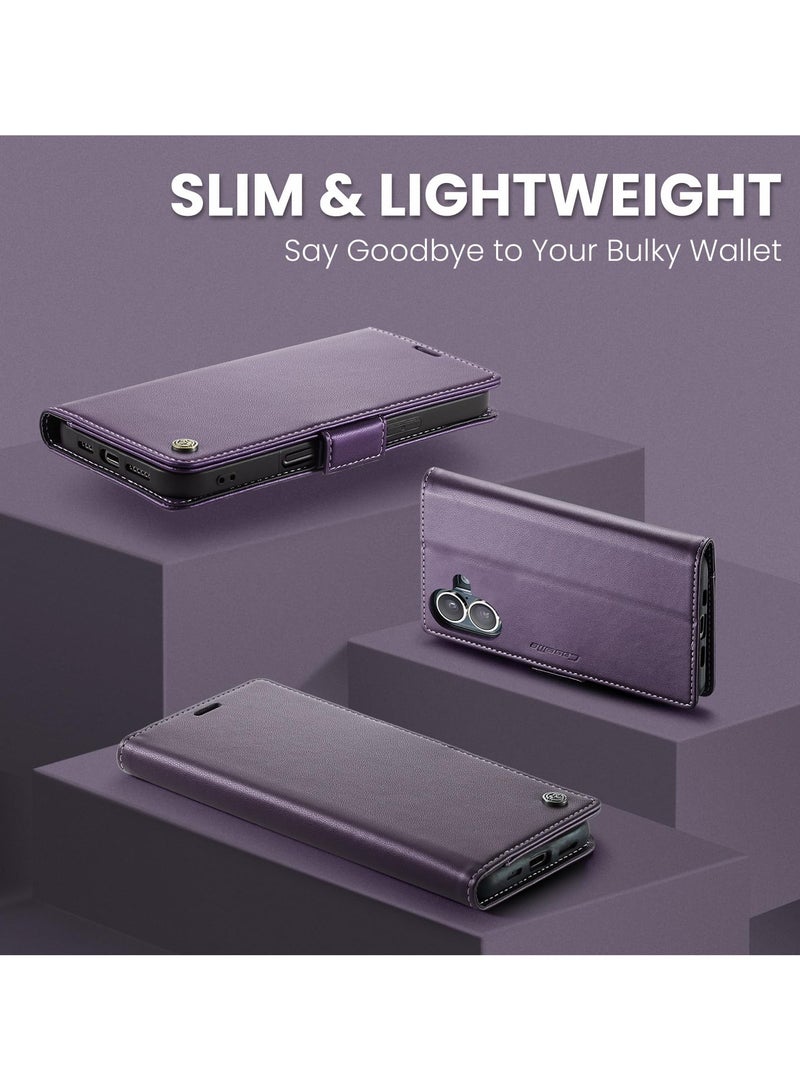 CaseMe Phone Case Luxury PU Leather Design Anti Fingerprint 023 Flip Cover Card Slot Holder Cover For Iphone 16 (Purple) - Image 2