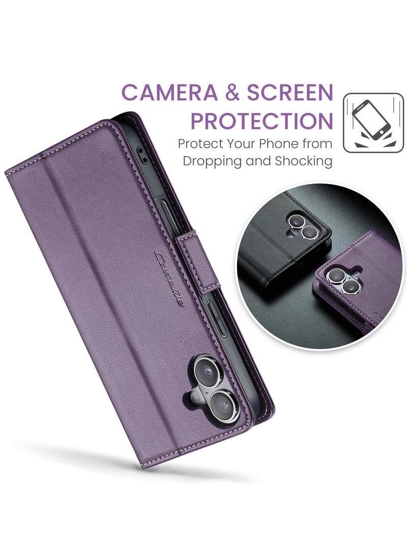 CaseMe Phone Case Luxury PU Leather Design Anti Fingerprint 023 Flip Cover Card Slot Holder Cover For Iphone 16 (Purple) - Image 5