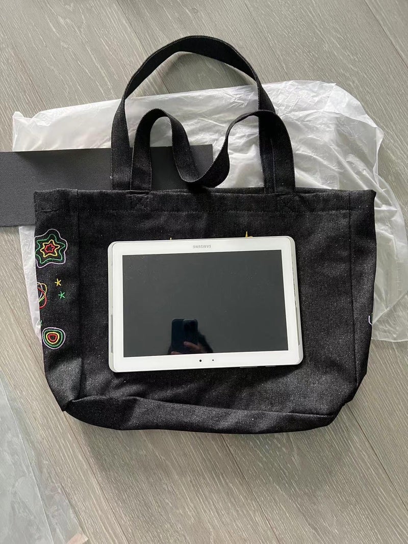 OATSBAS Crossbody Bags For Women Casual Denim Bags Embroidery Shoulder Bag Travel Zipper Handbag Tote Bag (Black) - Image 2