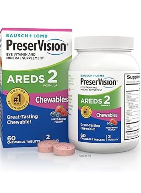 PreserVision AREDS 2 Eye Vitamin & Mineral Supplement, Contains Lutein, Vitamin C, Zeaxanthin, Zinc, Copper & Vitamin E, 60 Chewable