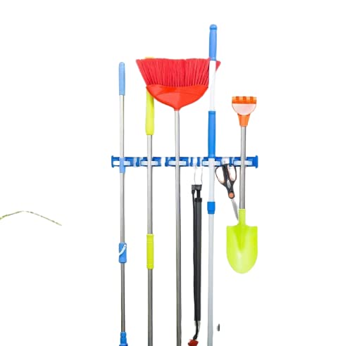 KR STORE Wall Mount Mop and Broom Holder Aluminium Alloy Organizer Storage Wall Racks 4 Position 5 Hooks for Shelving - Image 1