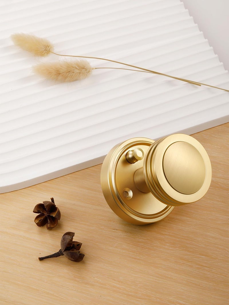 SORWDUERM 4 Pack Gold Door Knob Privacy Door Knobs Satin Brass Door Handle Interior Brushed Gold Door Knobs with Lock for Bedroom and Bathroom Zinc Alloy - Image 2