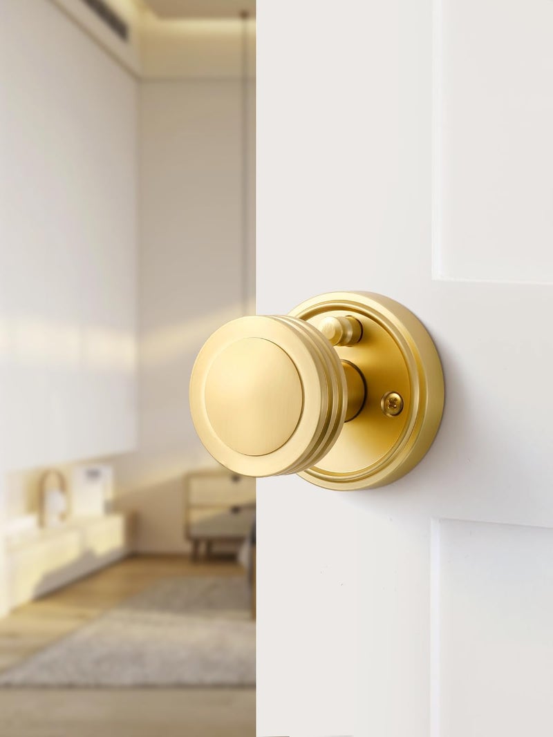 SORWDUERM 4 Pack Gold Door Knob Privacy Door Knobs Satin Brass Door Handle Interior Brushed Gold Door Knobs with Lock for Bedroom and Bathroom Zinc Alloy - Image 3