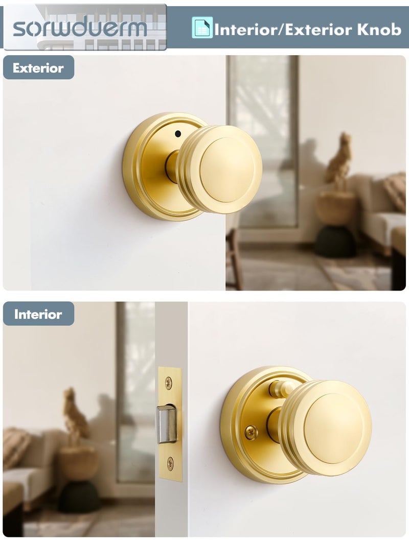 SORWDUERM 4 Pack Gold Door Knob Privacy Door Knobs Satin Brass Door Handle Interior Brushed Gold Door Knobs with Lock for Bedroom and Bathroom Zinc Alloy - Image 5