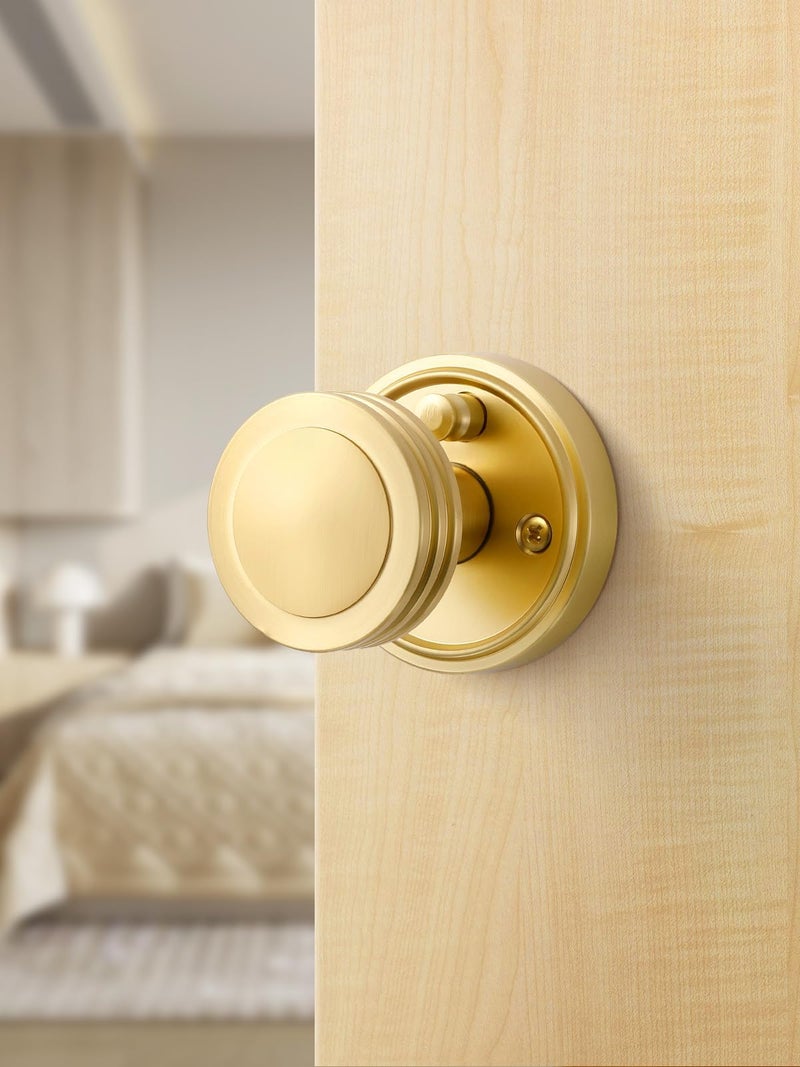SORWDUERM 4 Pack Gold Door Knob Privacy Door Knobs Satin Brass Door Handle Interior Brushed Gold Door Knobs with Lock for Bedroom and Bathroom Zinc Alloy - Image 4