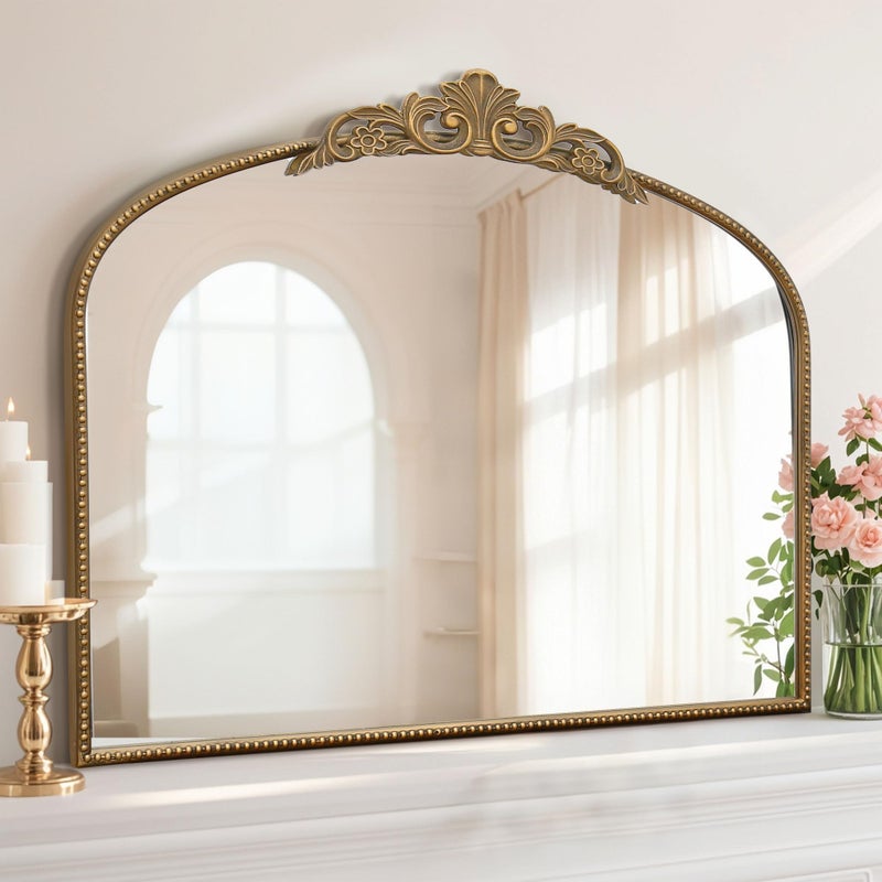 Micasso Large Gold Antique Mirror: 40"x29" French Baroque Arched Mirror - Traditional Ornate Vintage Mirrors for Wall/Mantel/Entryway/Bathroom/Hallway - Home Decor for Living Room - Image 1