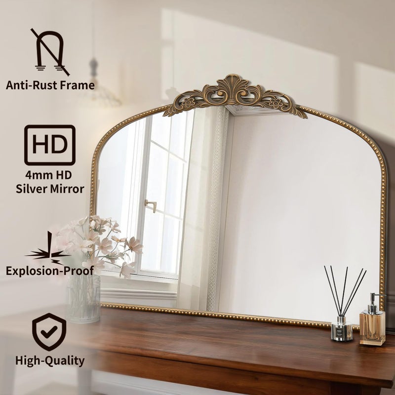 Micasso Large Gold Antique Mirror: 40"x29" French Baroque Arched Mirror - Traditional Ornate Vintage Mirrors for Wall/Mantel/Entryway/Bathroom/Hallway - Home Decor for Living Room - Image 2